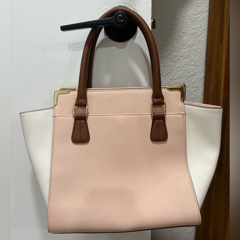Large Calvin Klein Leather Purse Pink/White/Brown Shoulder Zip Bag - Picture 8 of 11